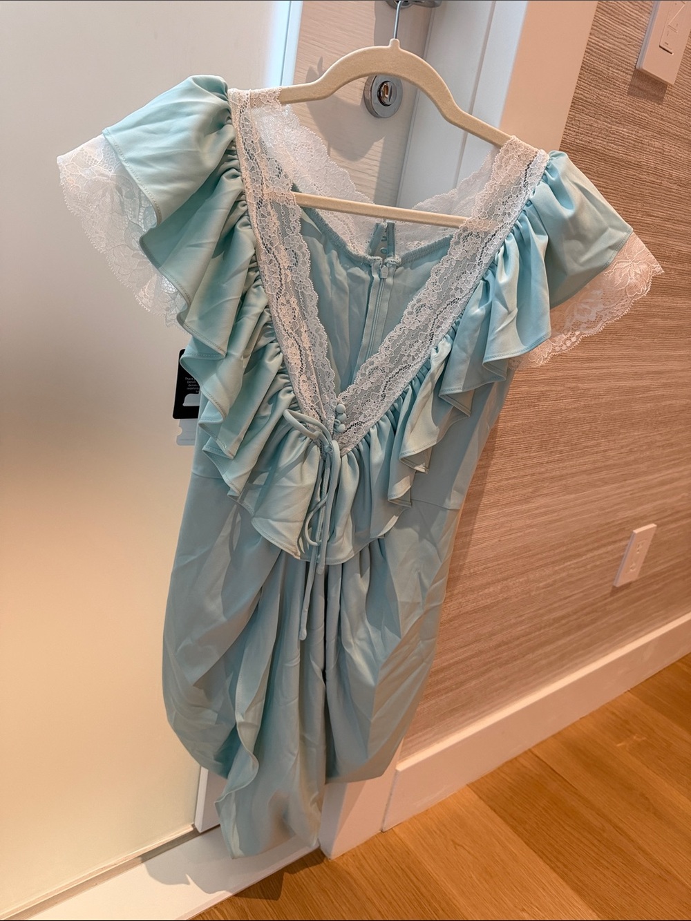 Light Blue Ruffled Lace V-Neck Dress